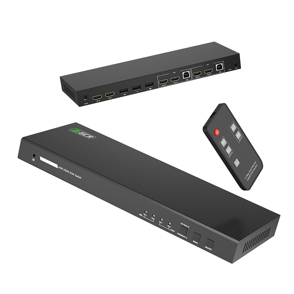 GCR PRO Переключатель KVM HDMI 2.0 2 устройства к 2 мониторам 4K60Hz HDCP 2.2 Hot key & Audio