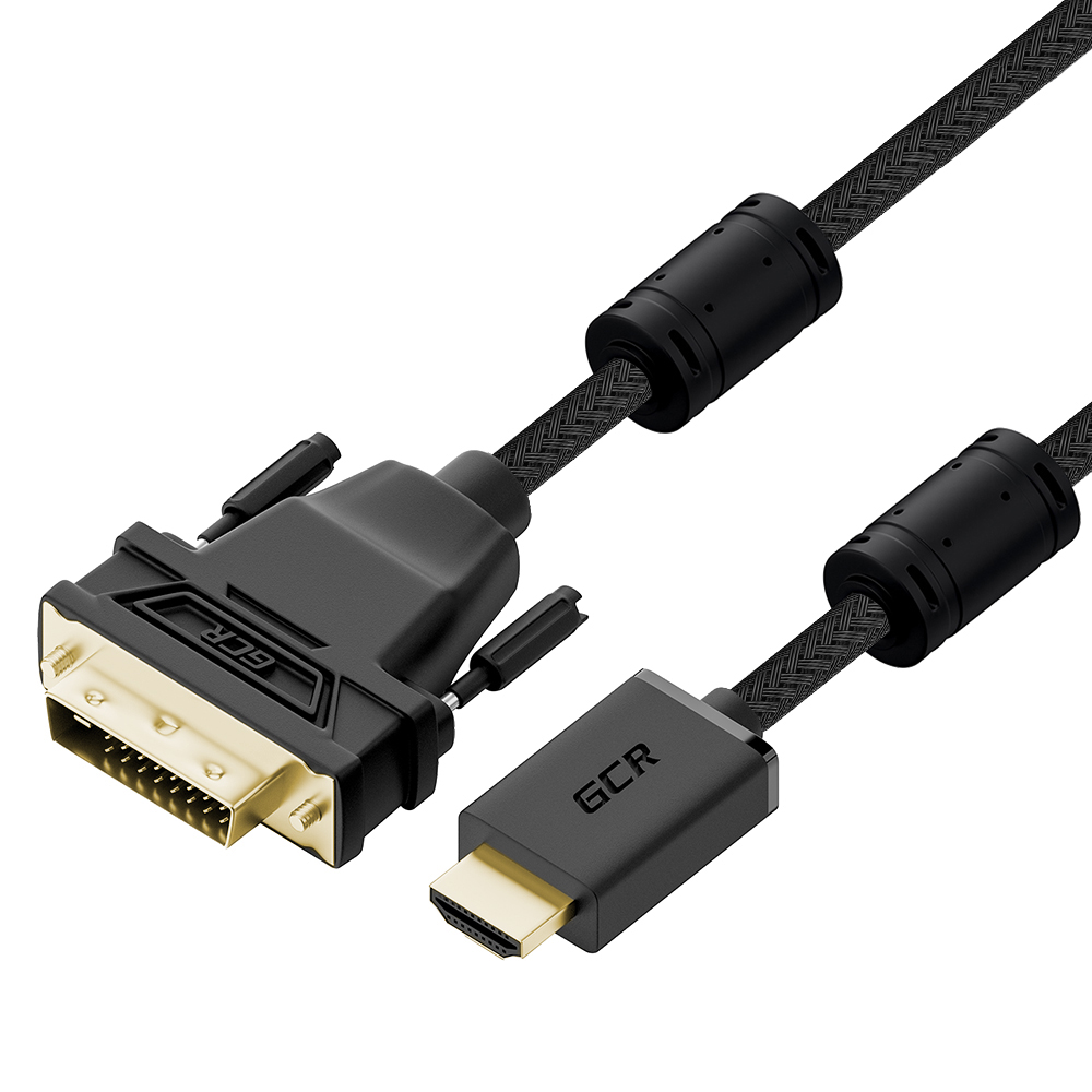 GCR PRO Кабель переходник PROF HDMI-DVI-D ферриты 3Х экран нейлон