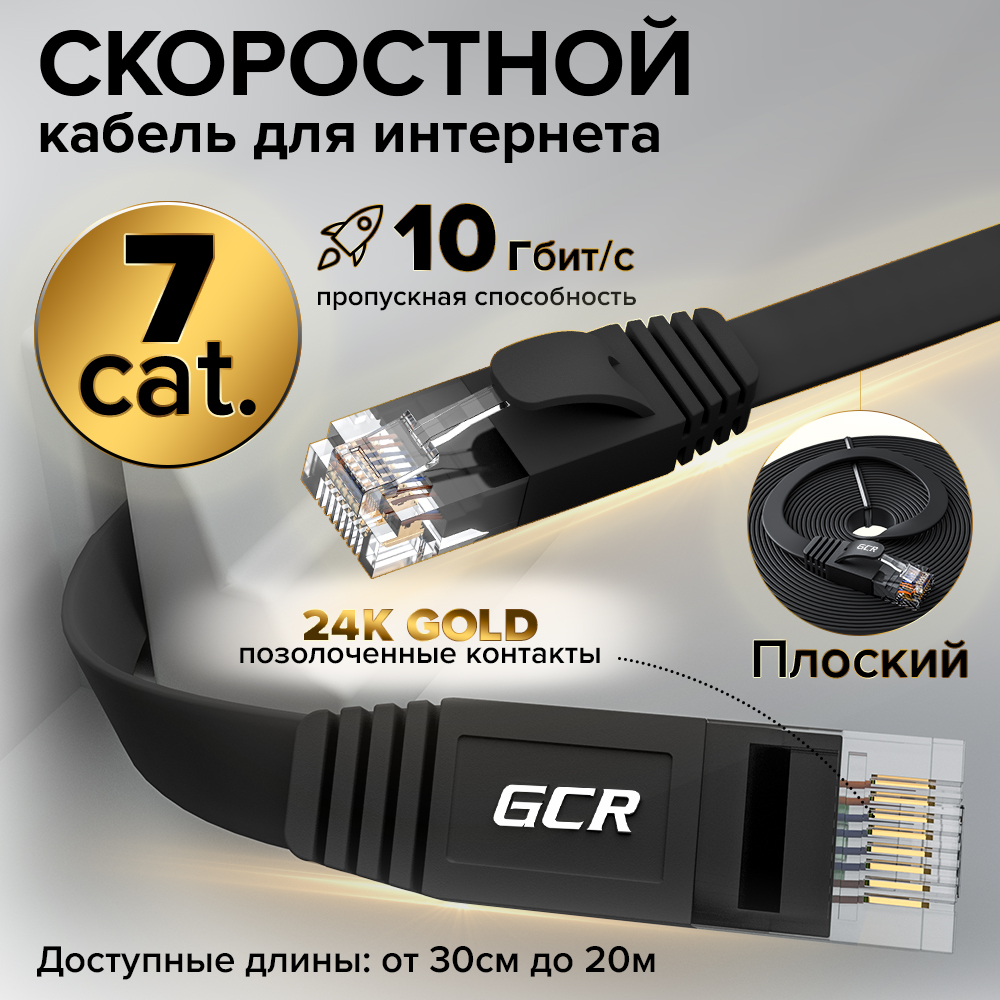Патч-корд плоский cat.7 10 Гбит/с RJ45 LAN компьютерный кабель для интернета медный контакты 24 GOLD
