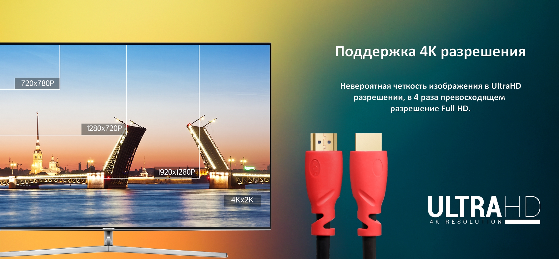 Кабель HDMI UHD 4K 60Hz для монитора телевизора PS4 24K GOLD