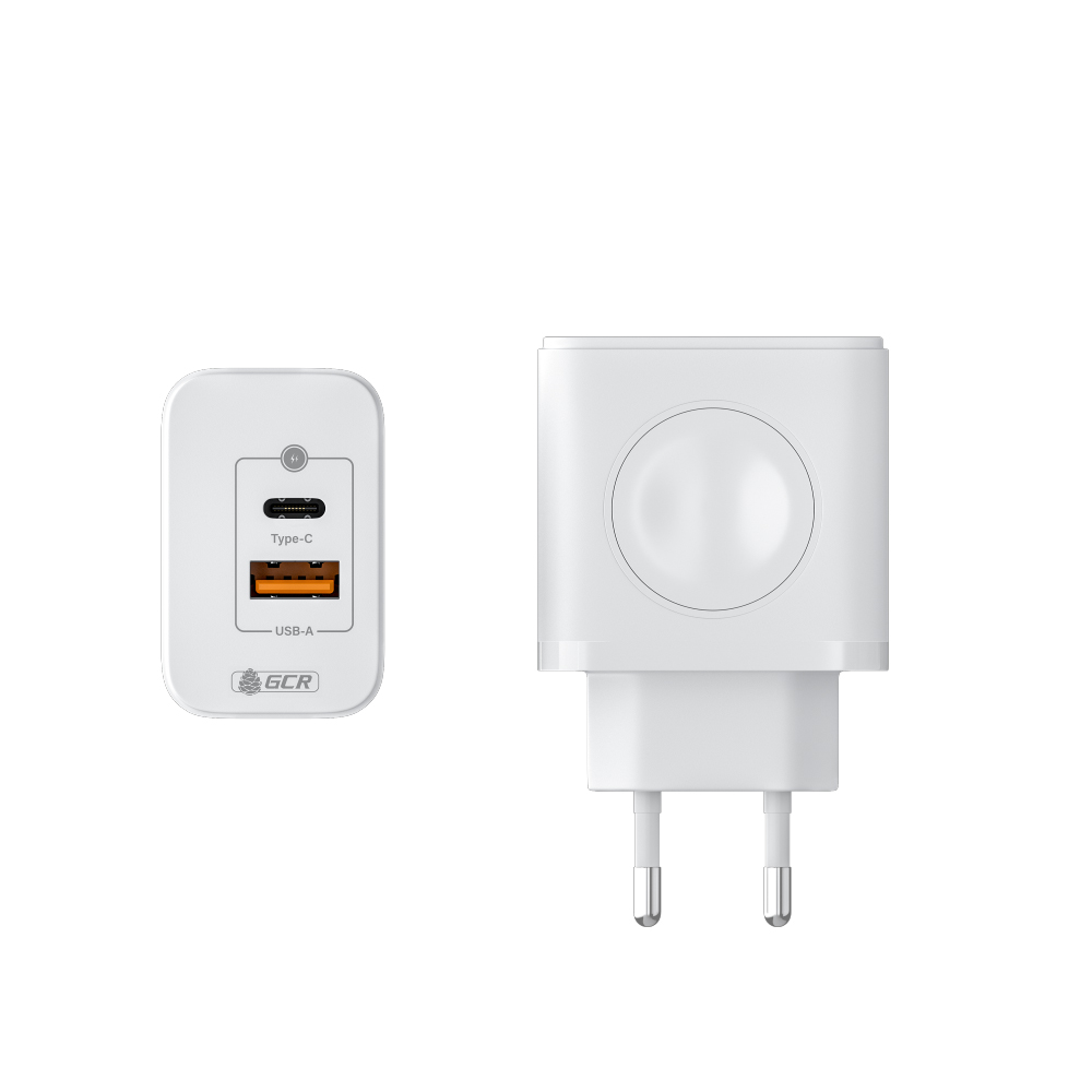 GCR PRO Сетевое зарядное устройство 3в1 GaN 20W USB+USB-C+беспроводная зарядка 3W