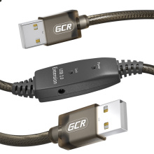 GCR PRO Активный кабель USB 2.0 AM/AM с усилителем сигнала + доп питание DC