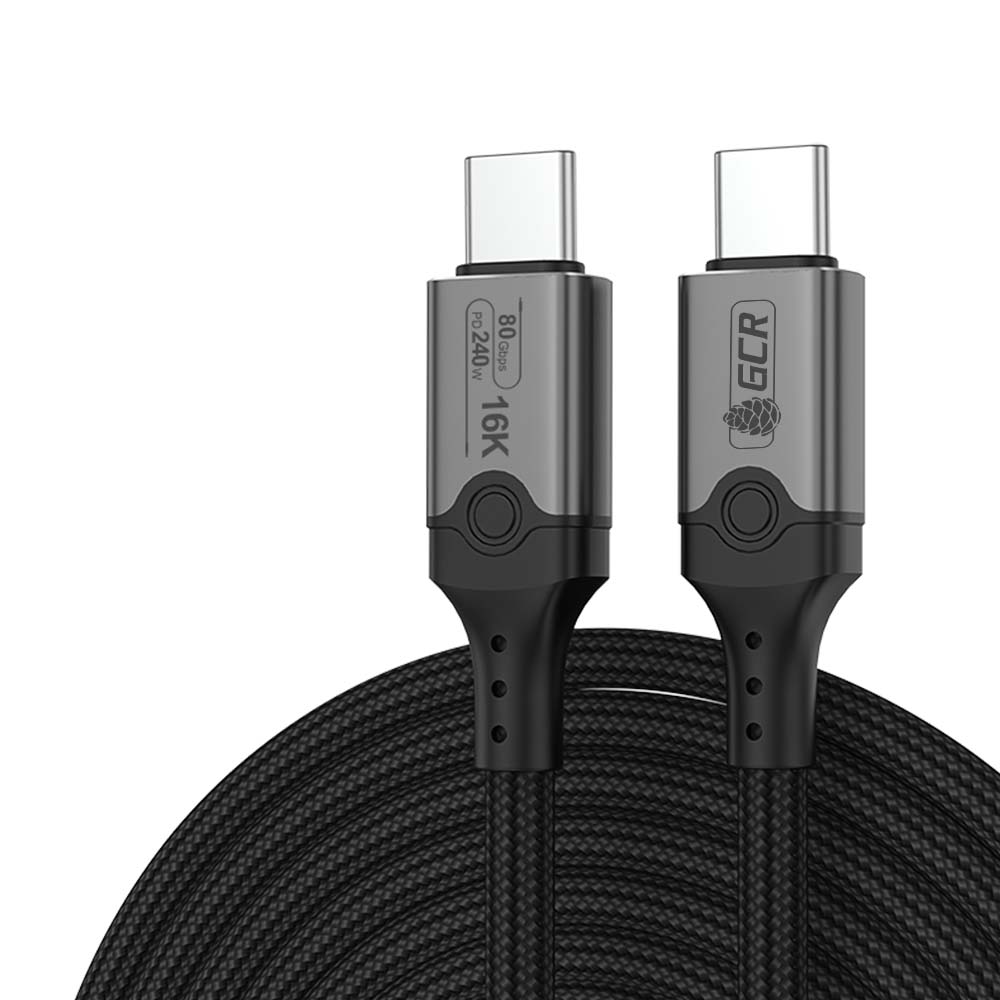 GCR Кабель USB 5.0 Type-C 240W 80 Гбит/с 16K VIDEO M/M в оплетке текстиль