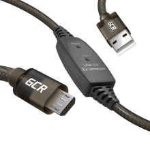 GCR PRO Активный кабель USB 2.0 Micro USB с усилителем сигнала + доп питание DC