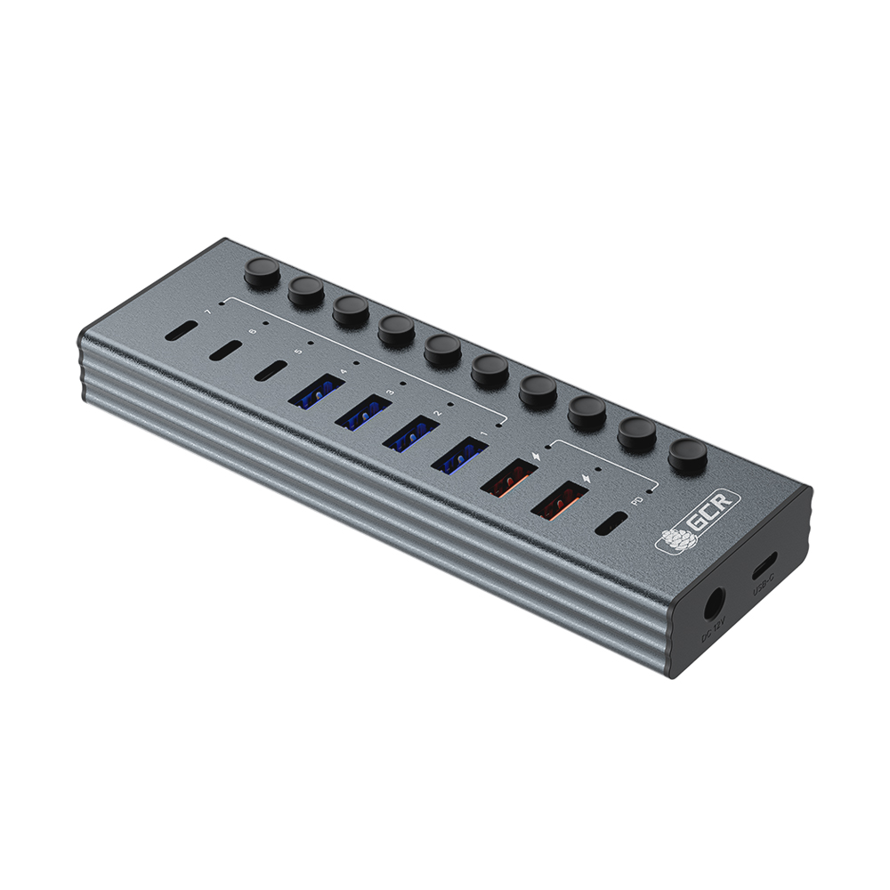 GCR PRO USB 3.0 HUB 10в1 разветвитель с питанием на 4*USB A + 3*Type-C 5 Гбит/с зарядка 2*USB A + Type-C PD 20W