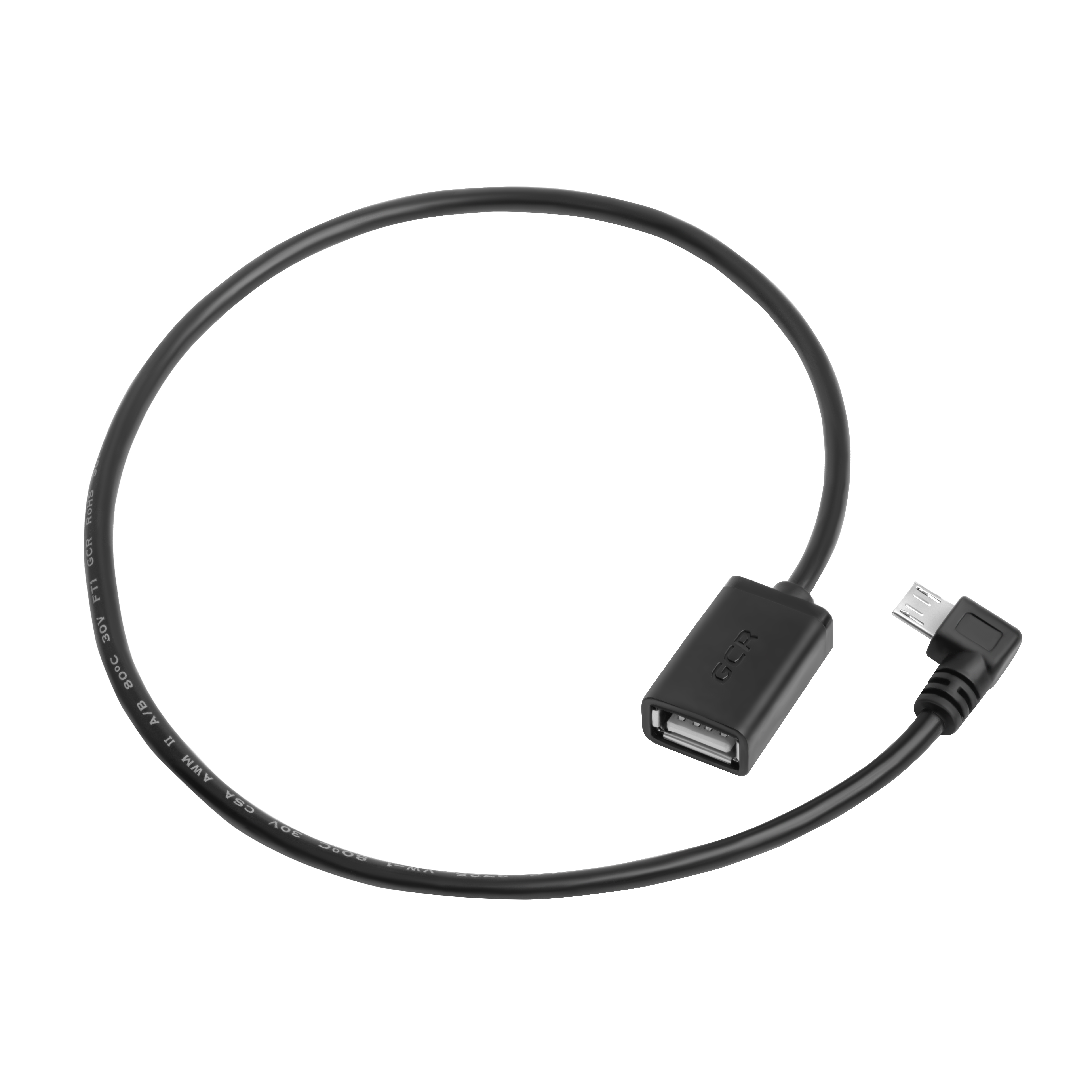 GCR Угловой адаптер переходник для подключения к планшету USB устройств, 0.75 м, черный, угловой коннектор, двойное экранирование, морозостойкий