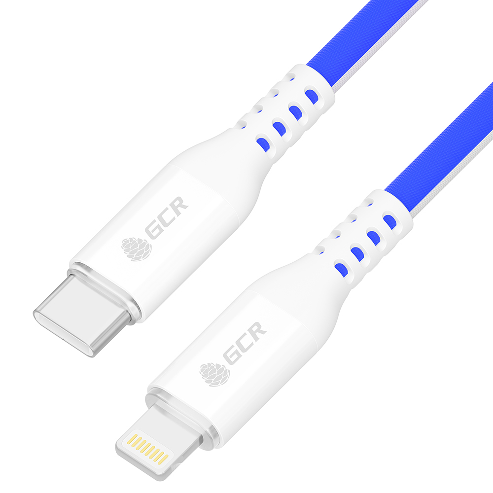 GCR PRO Кабель TypeC/Lightning 18W PD для iPhone ТРИКОЛОР Россия в оплетке текстиль медь