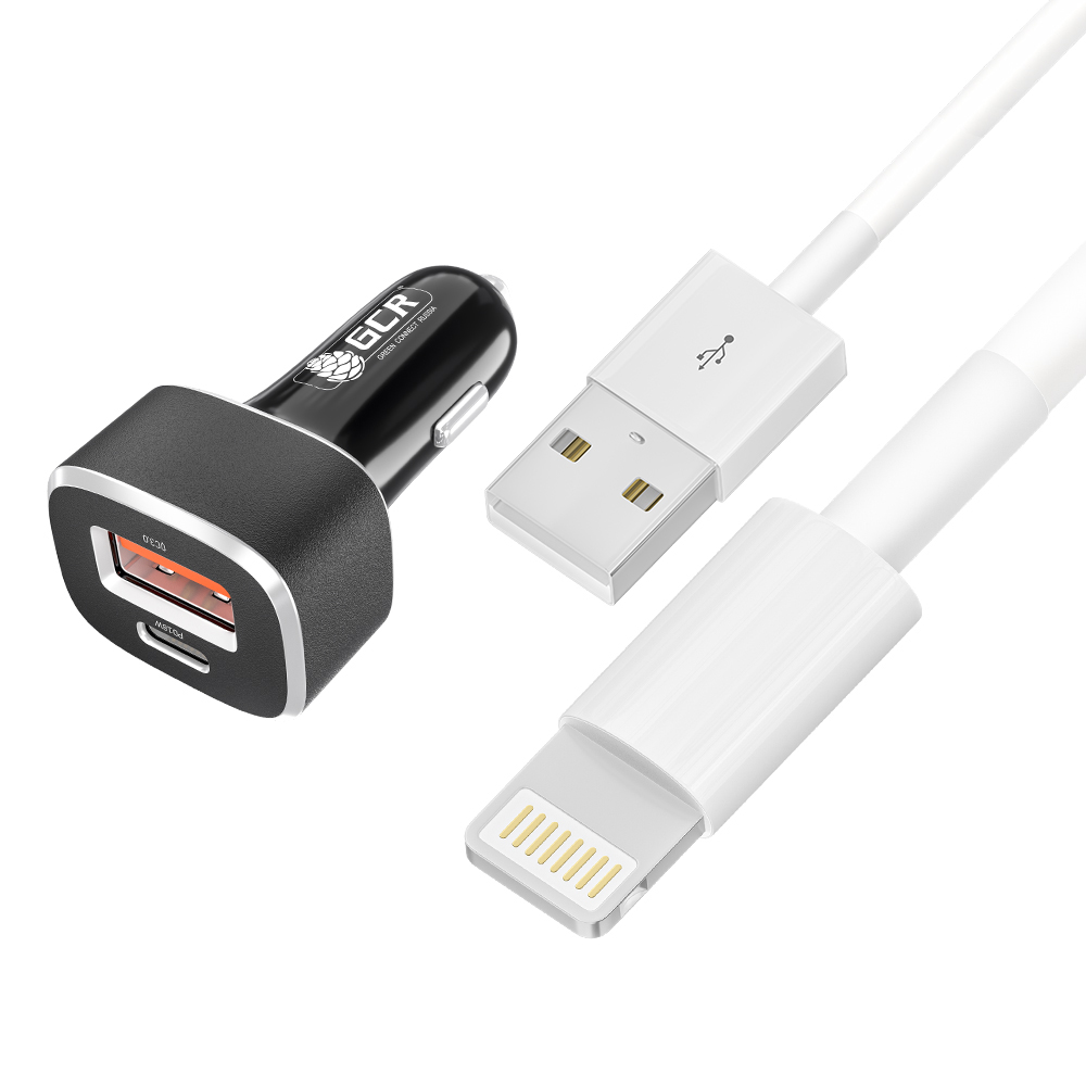 Комплект АЗУ на 2 USB порта TypeA и TypeC  + кабель Lightning 2.4А MFRi для iPhone iPad Air