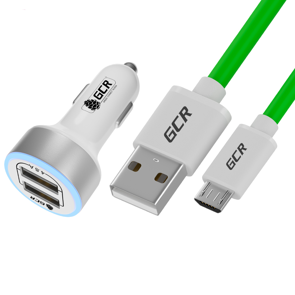 Комплект АЗУ на 2 USB порта 4.8А LED + кабель MicroUSB 5А QC 3.0 для быстрой зарядки