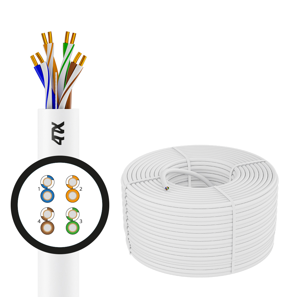 4PH Кабель LAN витая пара - патч корд UTP 100м Cat.5e CCA 4х2х0,5 (24AWG) одножильный (Solid) белый, бухта