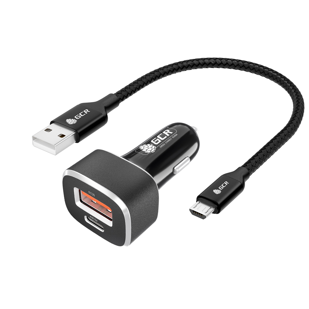 Комплект АЗУ на 2 USB порта TypeA и TypeC для быстрой зарядки + кабель MicroUSB нейлон 3A QC 3.0 для Samsung Huawei Xiaomi