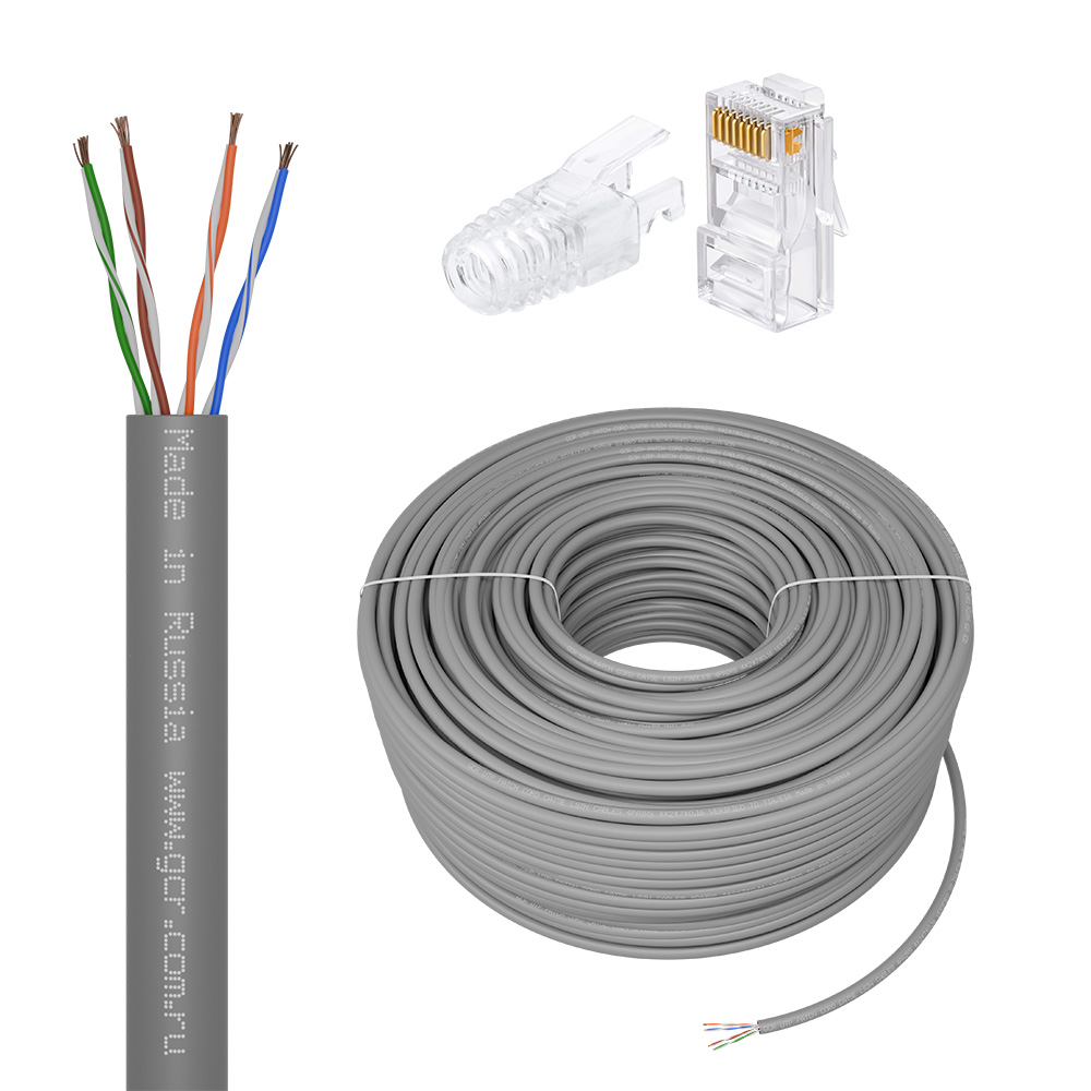 GCR PRO Кабель LAN DIY витая пара в бухте UTP кат.5e CCA LSZH + коннекторы RJ-45 8p8c
