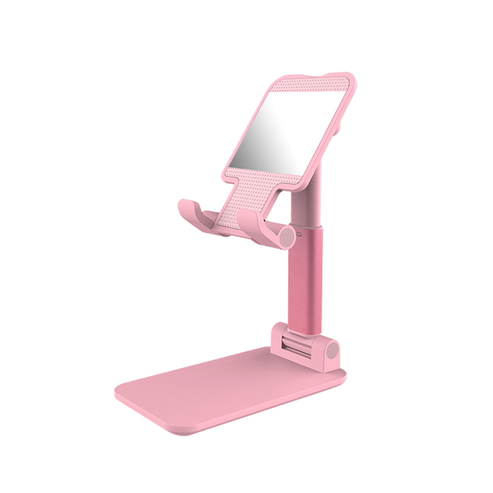 Подставка складная с зеркалом для смартфона планшета настольная розовая