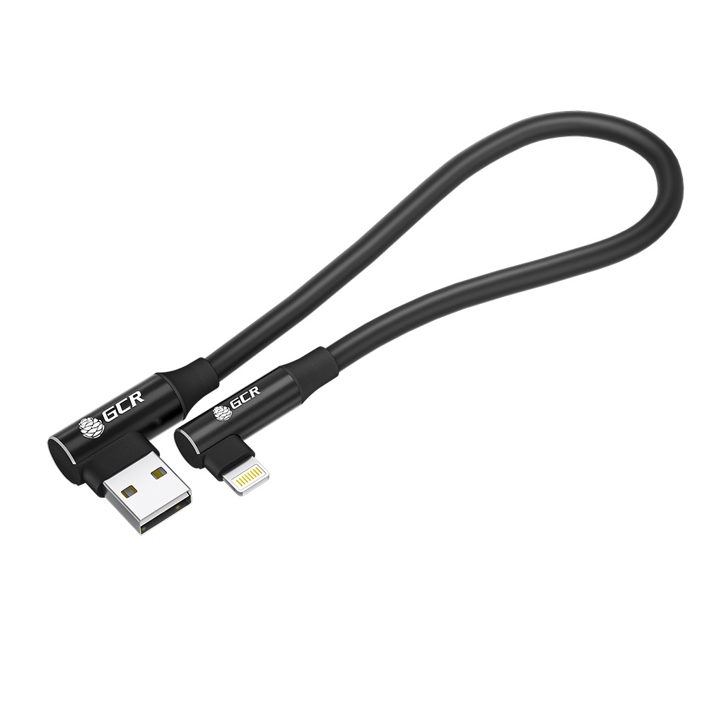 Короткий угловой кабель Lightning для зарядки от Power Bank для AirPods iPad iPod iPhone 13 12 11 X 8 7 6 5 MFI 2.4A двухсторонний USB