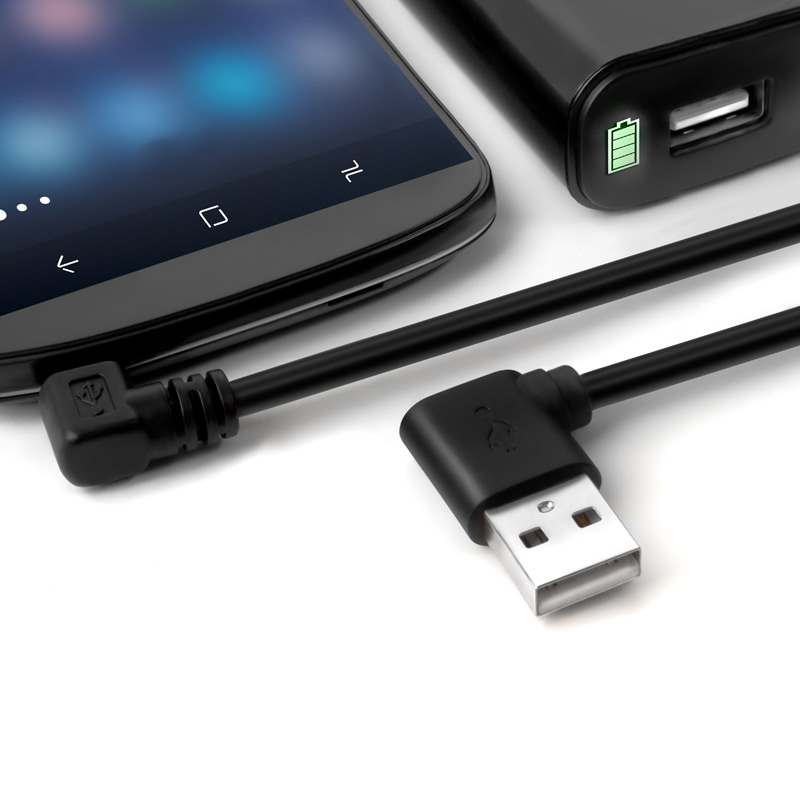 Короткий угловой кабель MicroUSB для зарядки от Power Bank для Samsung Xiaomi Huawei