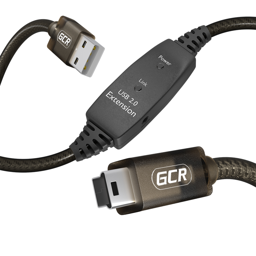 Активный кабель USB 2.0 Mini USB с усилителем сигнала + разъём для доп.питания, LED-индикаторы