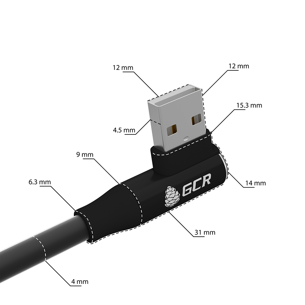 Короткий угловой кабель MicroUSB быстрая зарядка 3А QC 3.0 для зарядки от Power Bank