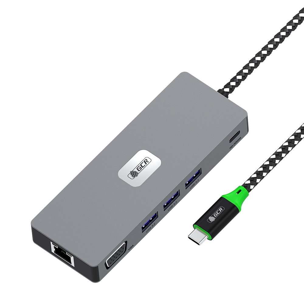 GCR PRO Док-станция 11в1 Type-C USB HUB 10Gbps PD 100W 4K60Hz HDMI DP VGA RJ45 1000Mbps
