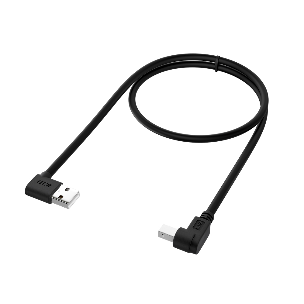 GCR PRO Кабель USB 2.0 AM левый угол / BM правый угол, экран