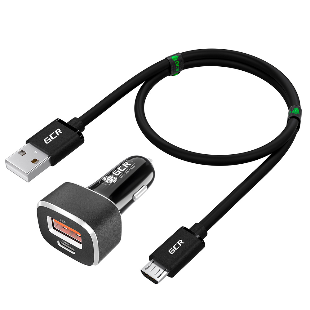 Комплект АЗУ на 2 USB порта TypeA и TypeC для быстрой зарядки + кабель MicroUSB QC 3.0 для Samsung Huawei Xiaomi