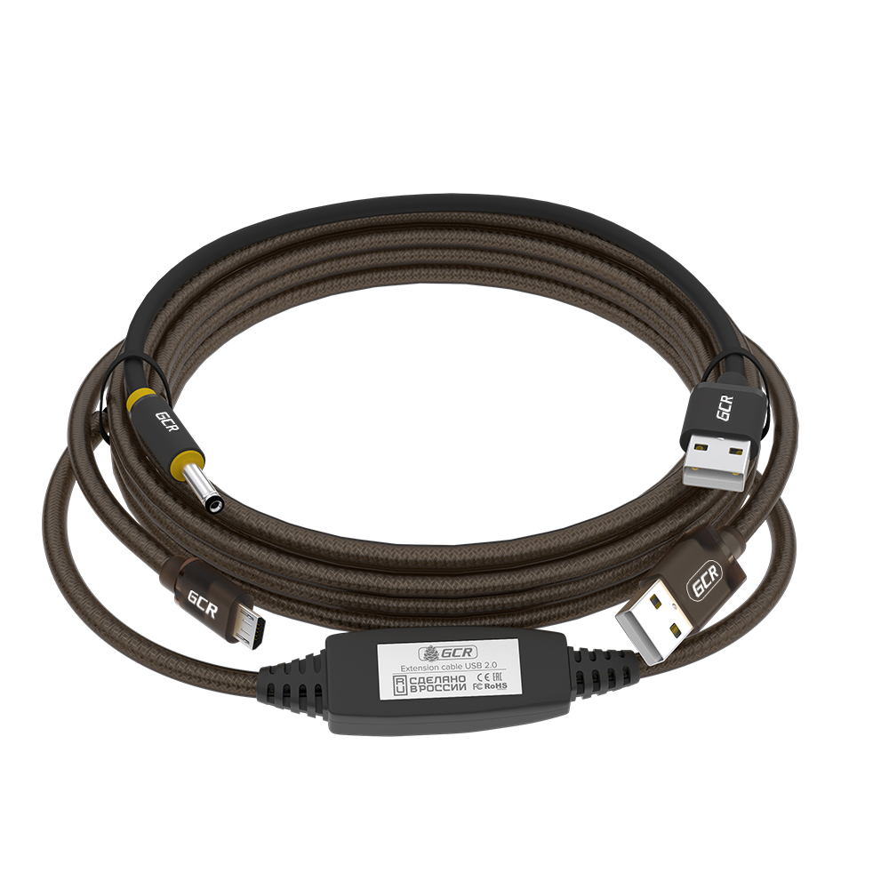 Активный кабель USB 2.0 Micro USB с усилителем сигнала + разъём для доп.питания, LED-индикаторы