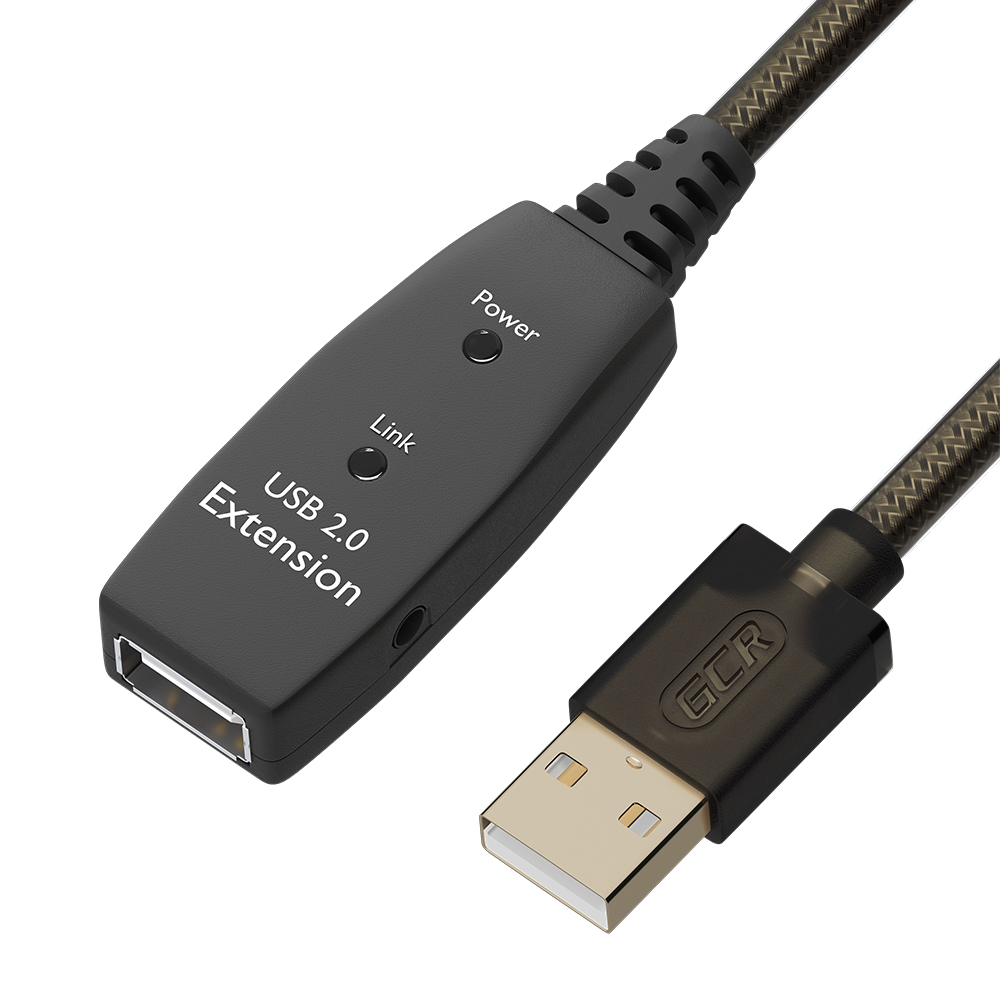 Активный удлинитель USB 2.0 AM / AF кабель с усилителем сигнала + разъём для доп.питания, LED-индикаторы
