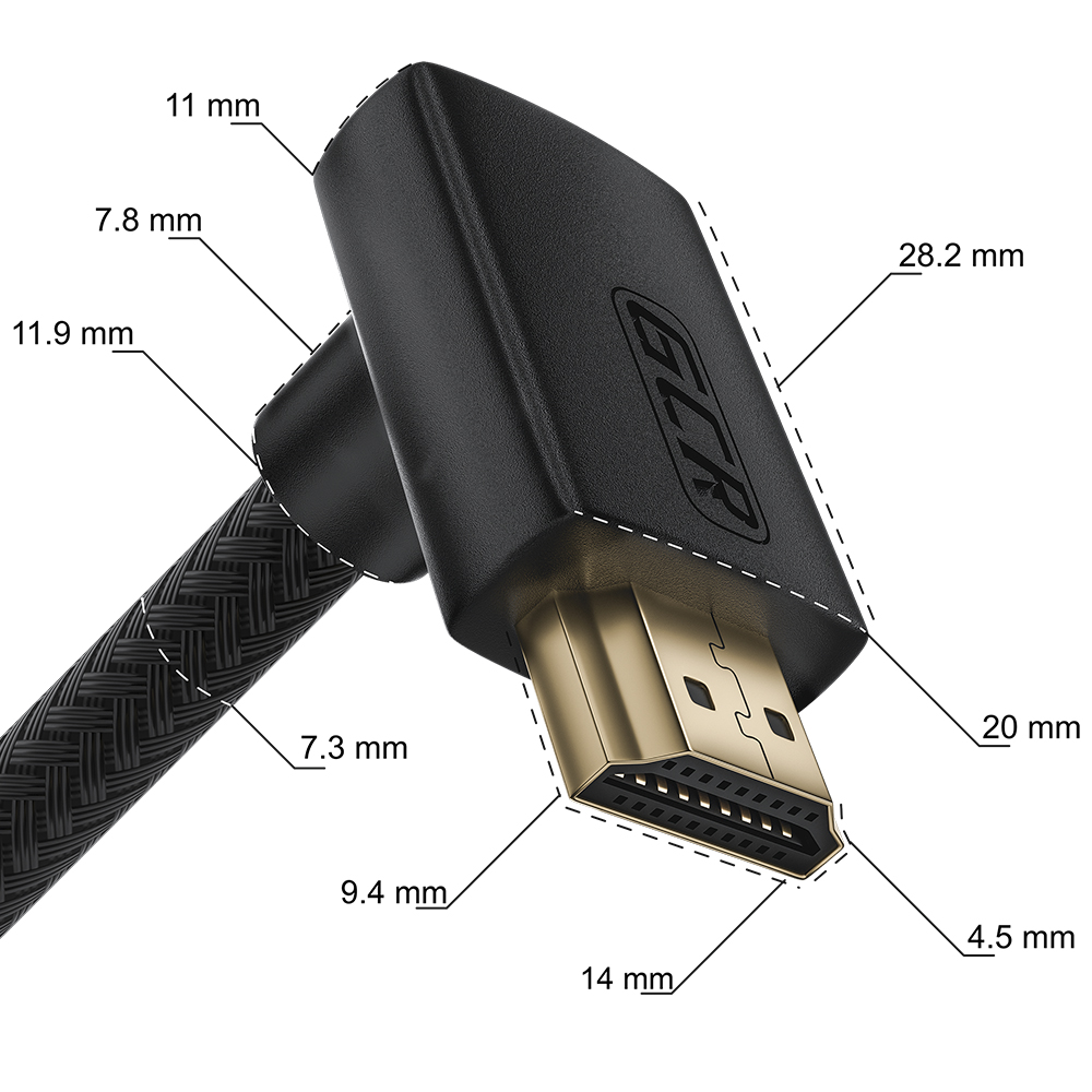 Кабель HDMI 2.0 верхний угол / верхний угол нейлон Ultra HD 4K 60Hz 3D для Apple TV Smart TV PS4 монитора 24K GOLD