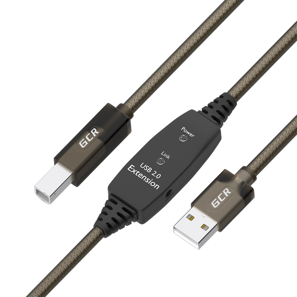 Активный кабель USB 2.0 BM с усилителем сигнала + разъём для доп.питания, LED-индикаторы