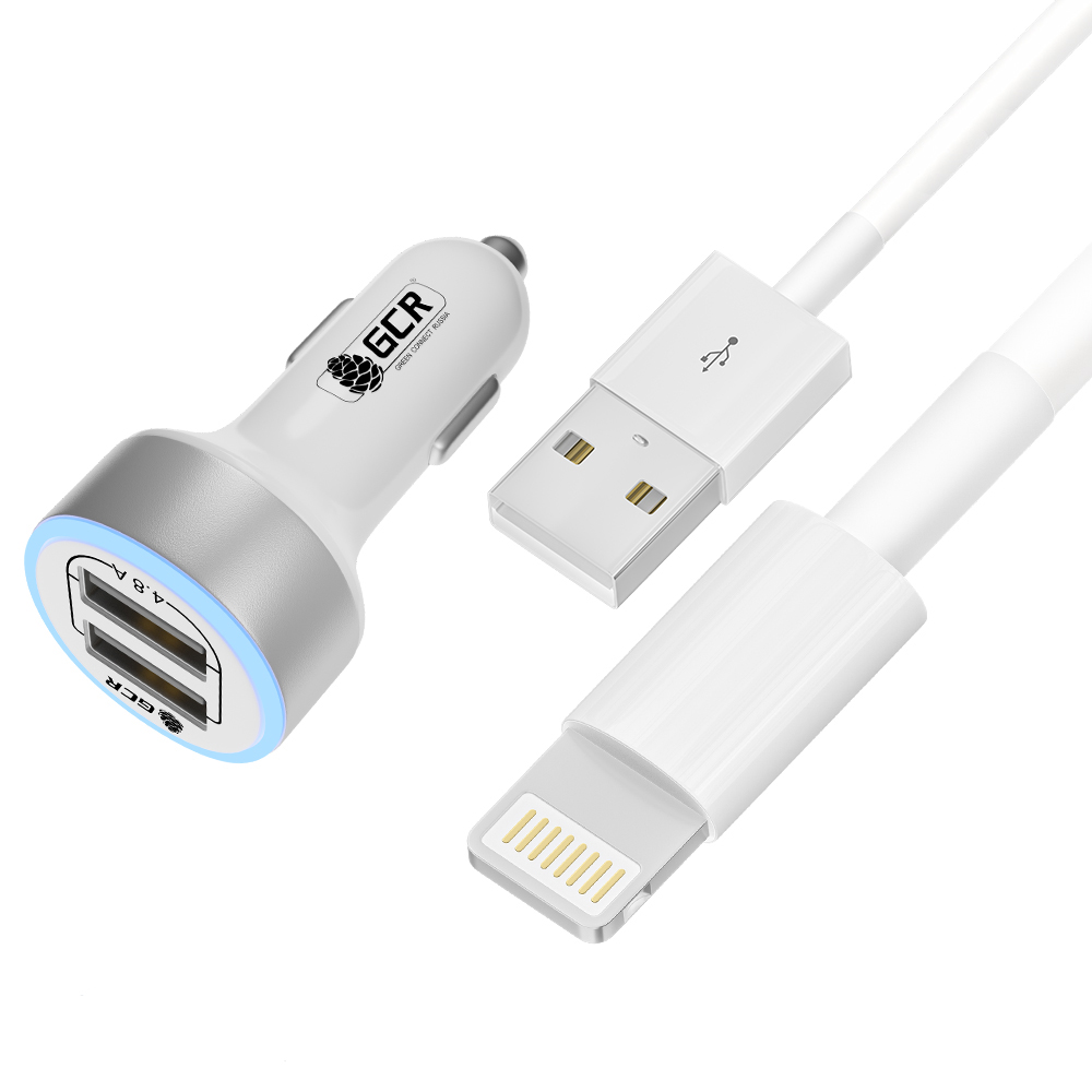 Комплект АЗУ на 2 USB порта 4.8А LED + кабель Lightning 2.4А MFRi для iPhone iPad Air