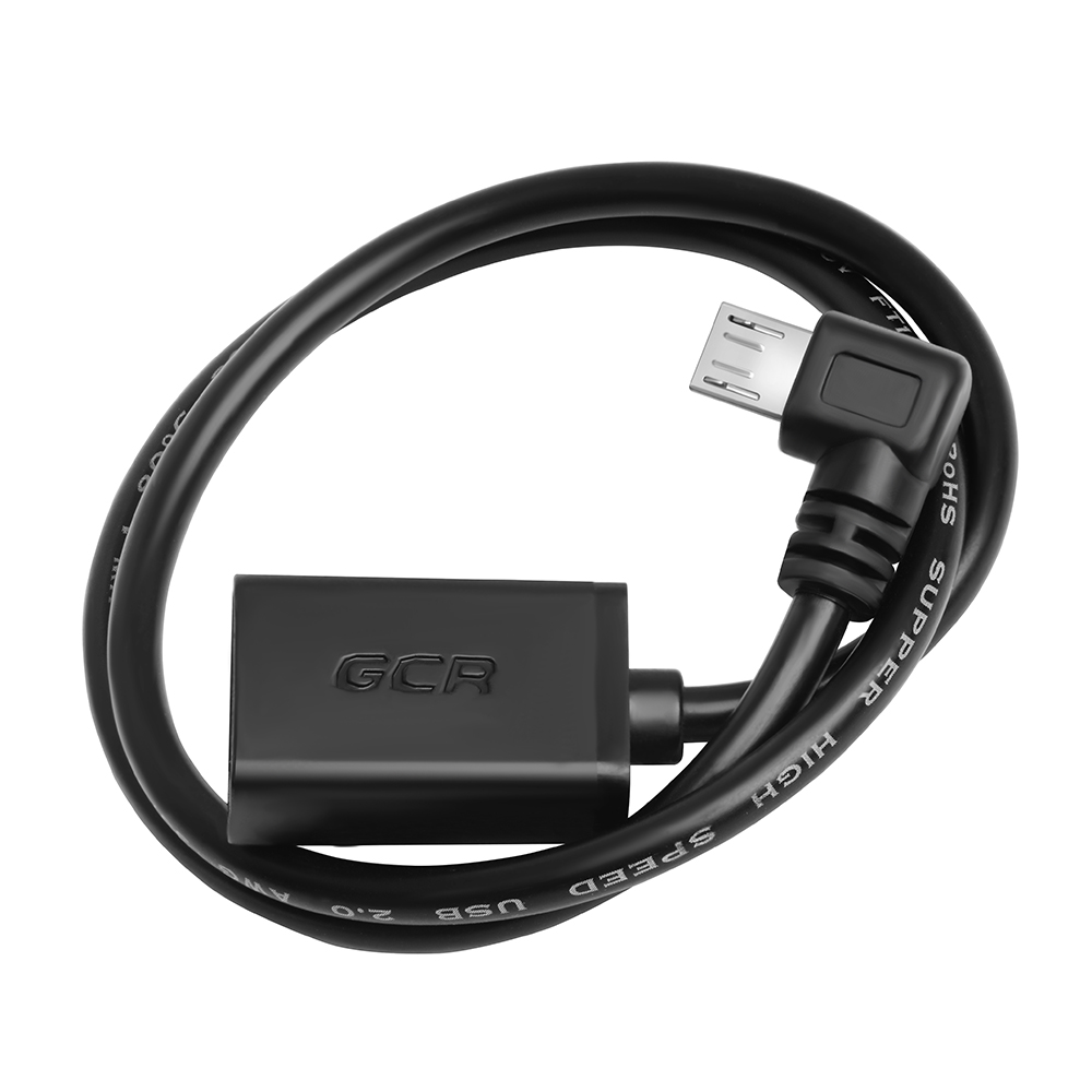 GCR Угловой адаптер переходник для подключения к планшету USB устройств, 1.0 м, черный, угловой коннектор, двойное экранирование, морозостойкий