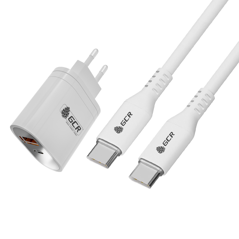 Комплект СЗУ на 2 USB порта TypeA и TypeC для быстрой зарядки + кабель Type C-C 18W PD для зарядки Apple MacBook Air Huawei Xiaomi