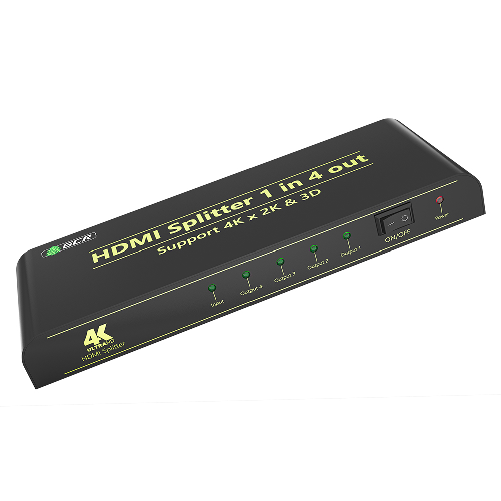 Разветвитель 1 вход - устройство на 4 выхода - дисплей, монитор, TV, проектор, для дублирования изображения HDMI 1.4, сплиттер с усилителем сигнала по кабелю HDMI 4K, LED-индикация разъемов