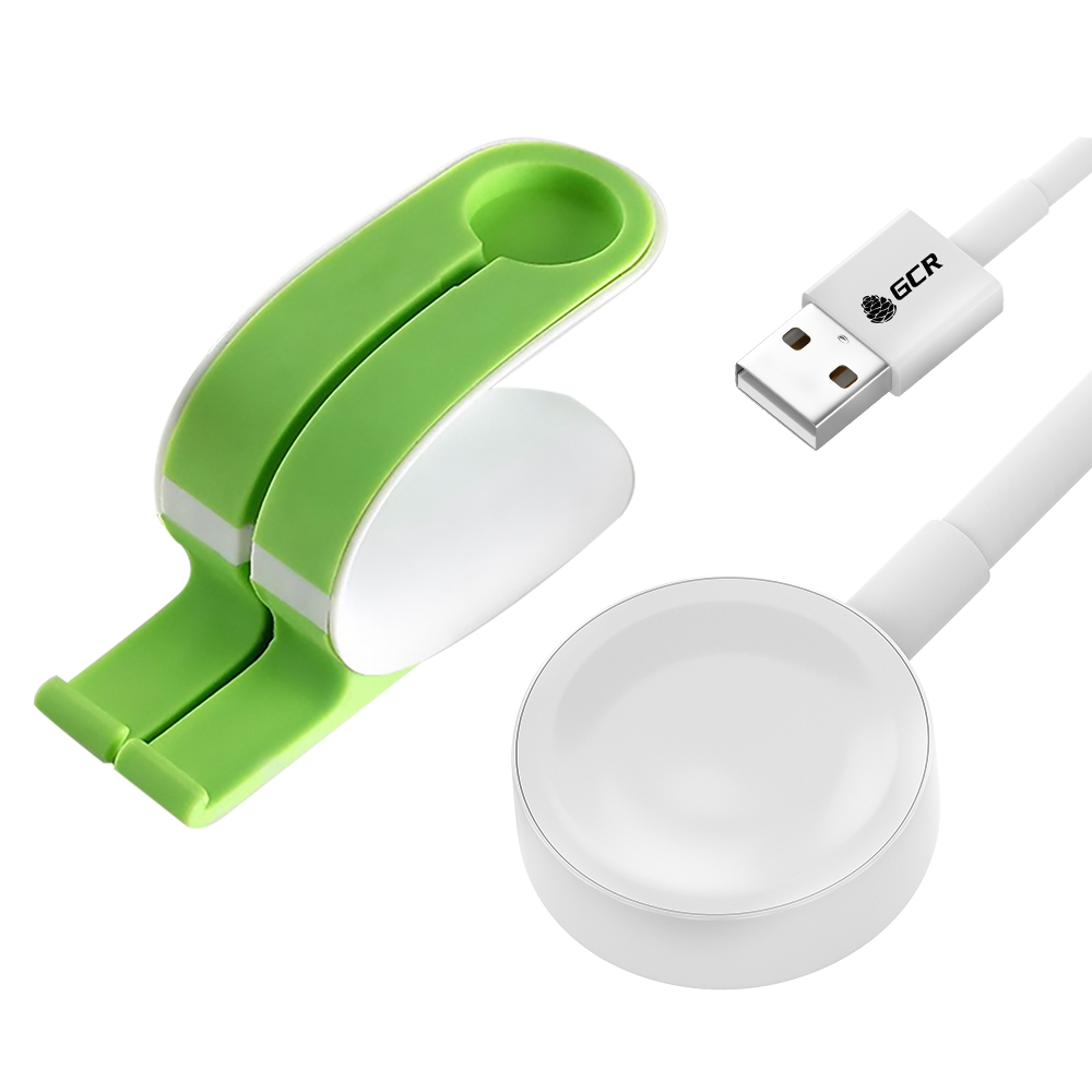 Магнитное зарядное устройство кабель USB Type А для зарядки смарт-часов Apple Watch + подставка, белый + зеленый