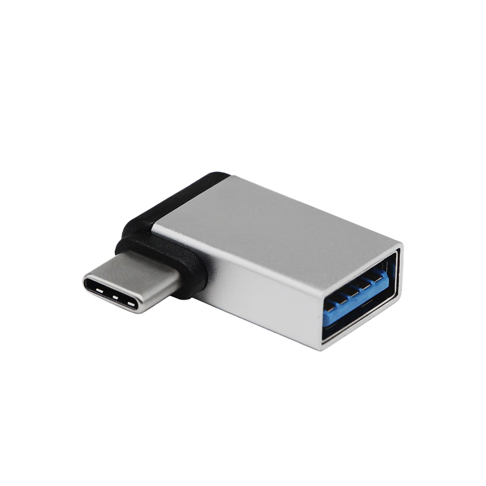 Адаптер-переходник OTG USB Type C угловой на USB 3.0 (USB 3.2 Gen 1) CM/AF Г-образный метал. корпус