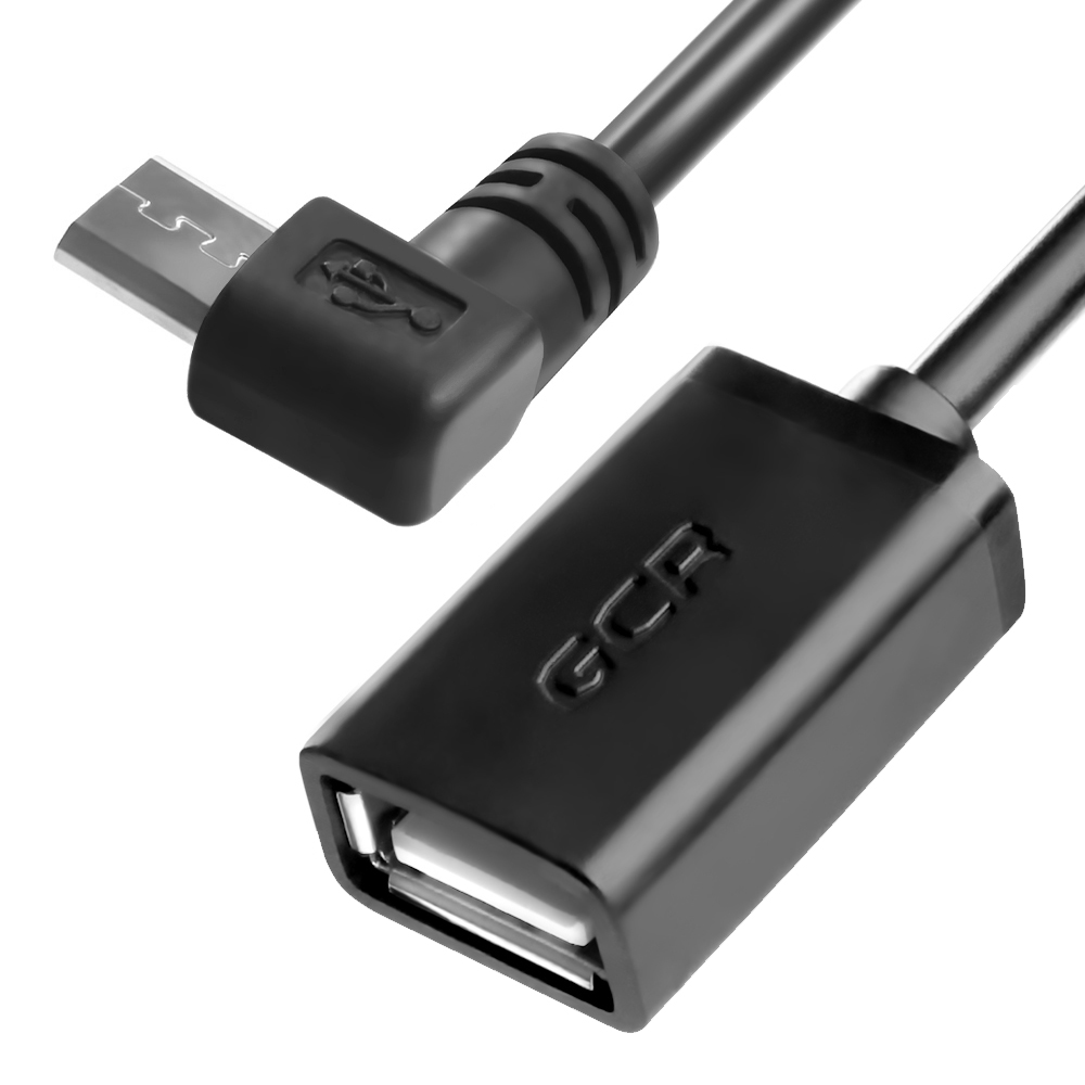 GCR Угловой адаптер переходник для подключения к планшету USB устройств, 0.5 м, черный, угловой коннектор, двойное экранирование, морозостойкий