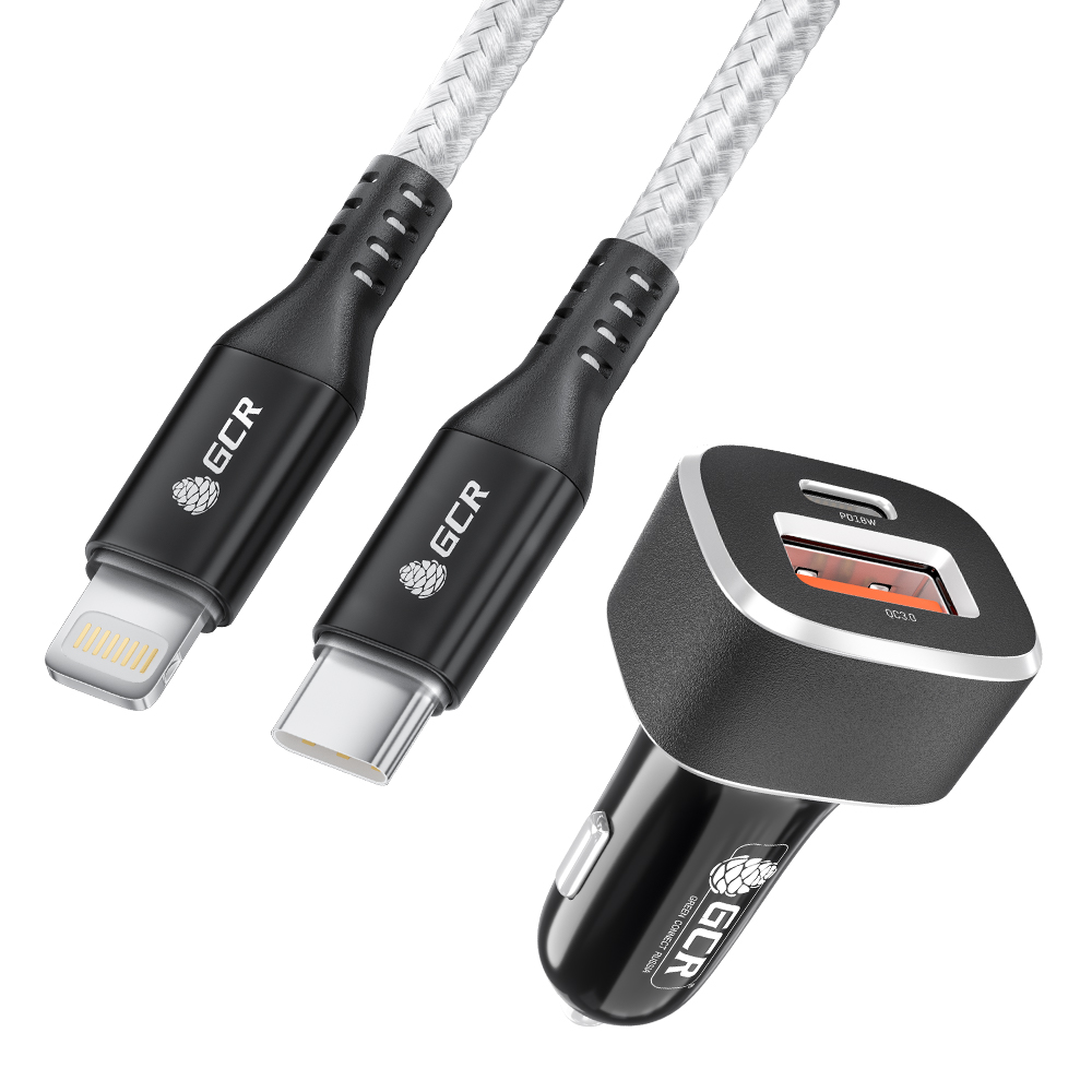 Комплект АЗУ на 2 USB порта TypeA и TypeC  + кабель Lightning для быстрой зарядки iPhone PD 18W
