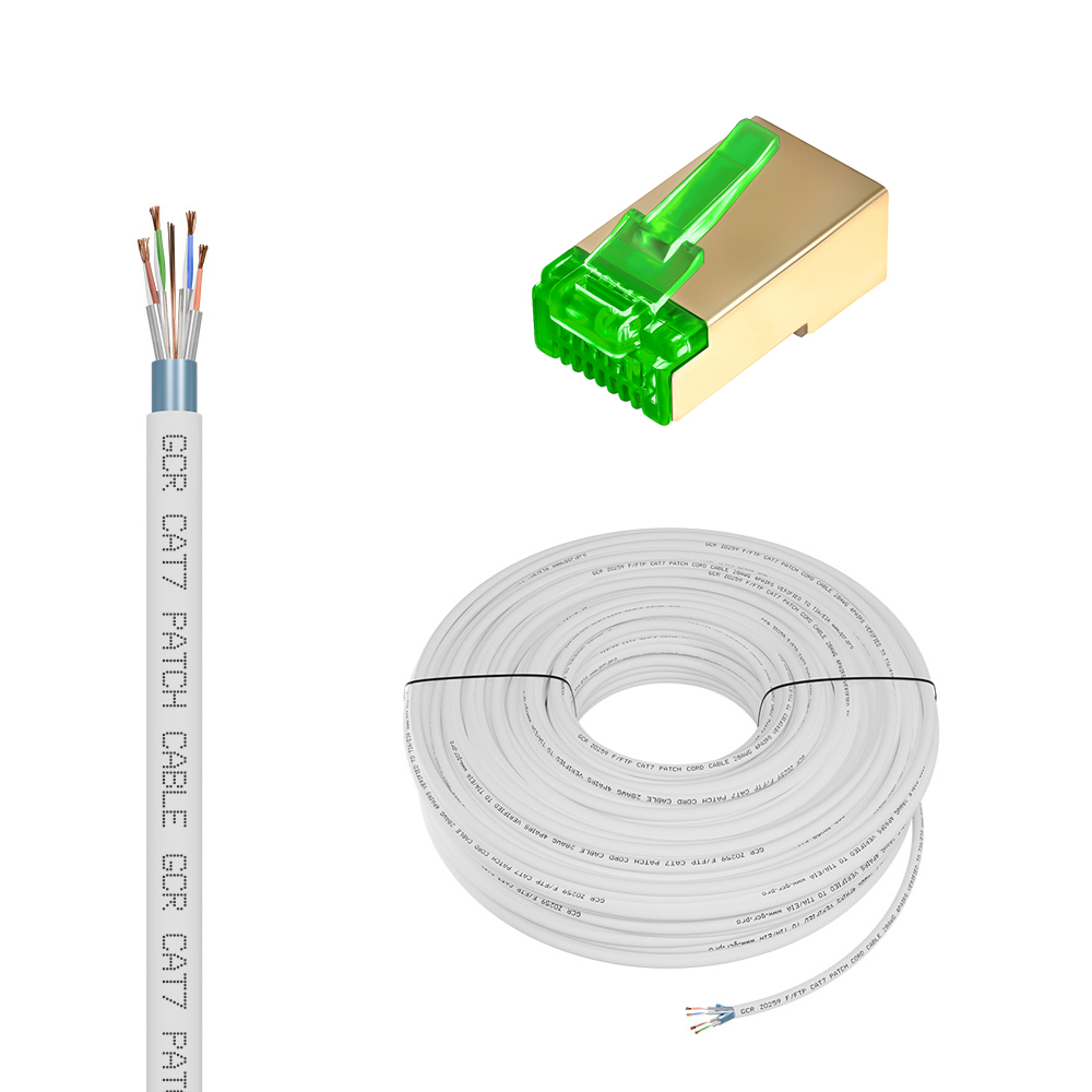 GCR PRO Кабель LAN DIY витая пара в бухте F/FTP кат.7 медь LSZH + коннекторы RJ-45 8p8c