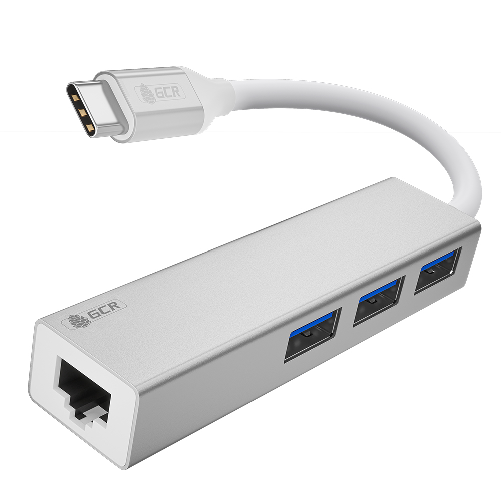 USB Hub TypeC 4в1 разветвитель на 3 порта USB 3.0 + сетевой адаптер Gigabit Ethernet RJ-45 с технологией OTG для MacBook