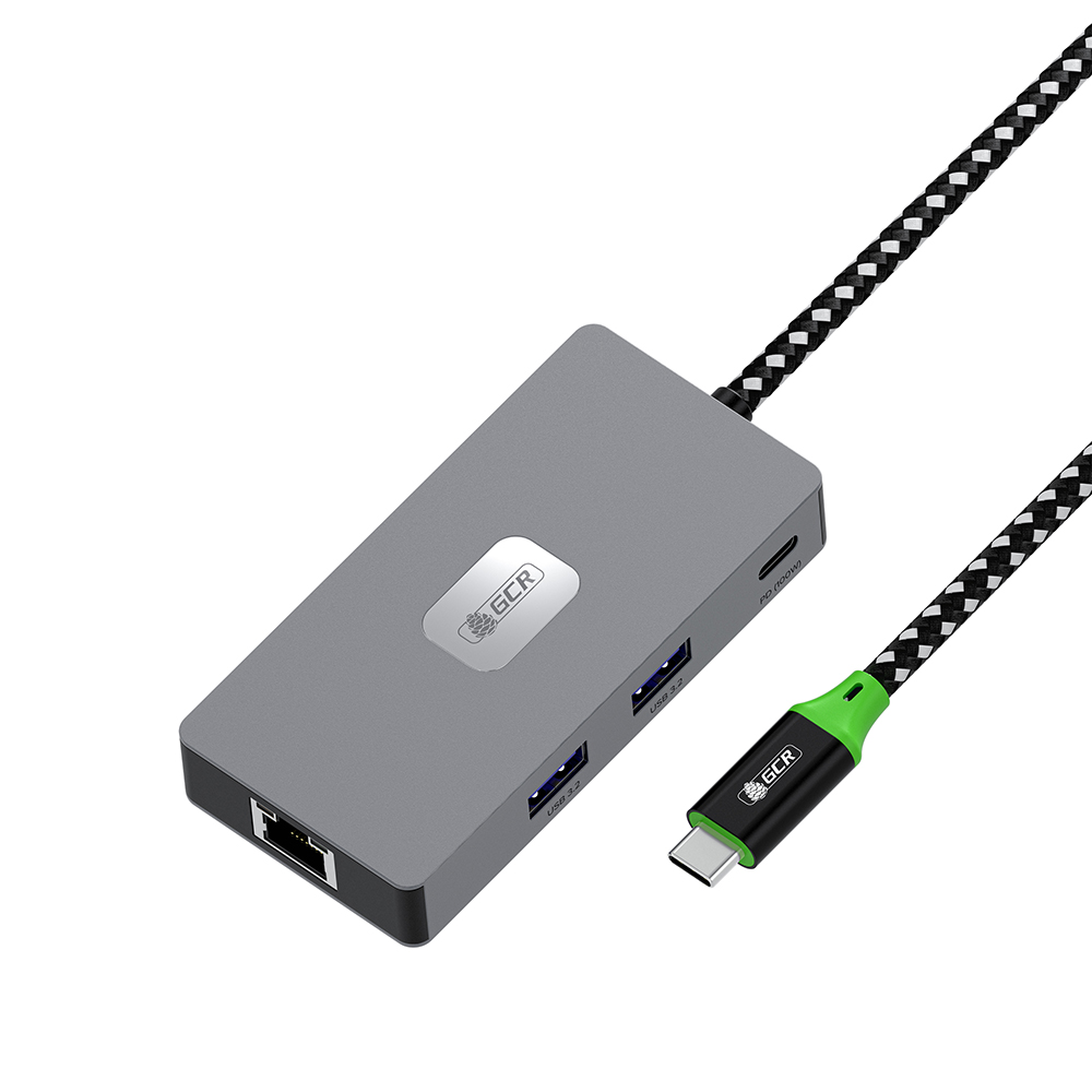 GCR PRO Док-станция 6в1 USB Type-C на Type-C PD 100W + 3*USB3.2 + HDMI 4K60Hz + RJ45 1000Mbps
