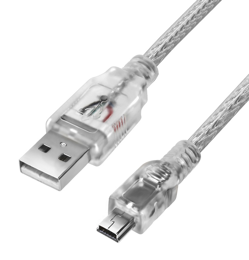 Профессиональный кабель USB 2.0 AM / Mini USB прозрачный для зарядки и подключения регистратора навигатора фотоаппарата