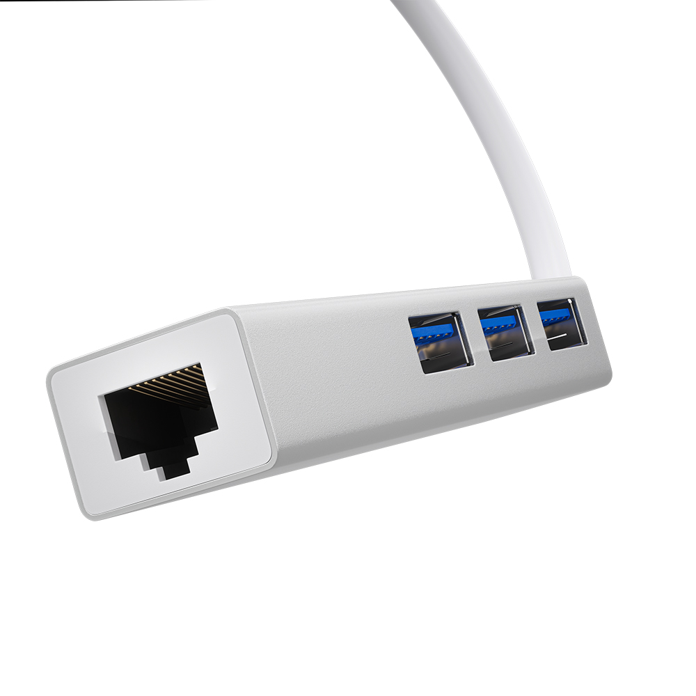 USB Hub TypeC 4в1 разветвитель на 3 порта USB 3.0 + сетевой адаптер Gigabit Ethernet RJ-45 с технологией OTG для MacBook