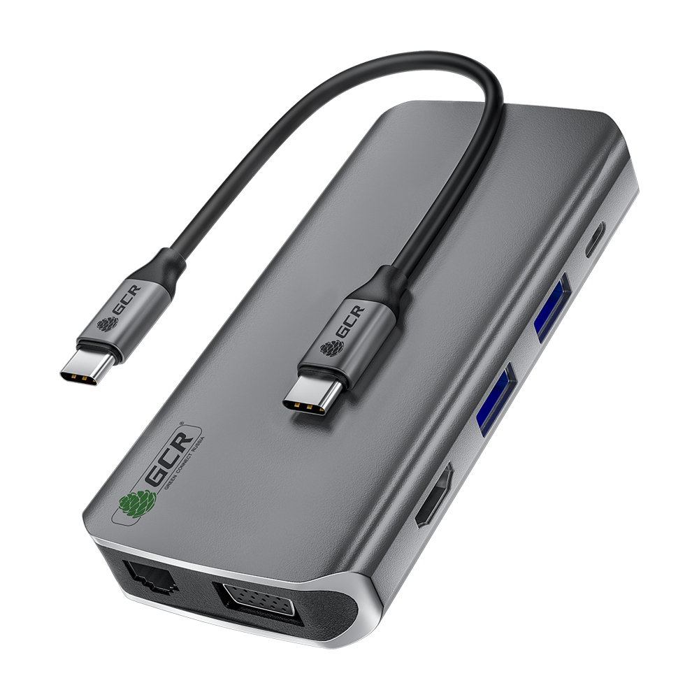 Док-станция - Hub USB 3.0 TypeC 10 в 1 HDMI, SD/MicroSD, VGA, LAN, Audio, USB3.0 x3, TypeC быстрая зарядка PD для Apple MacBook Pro