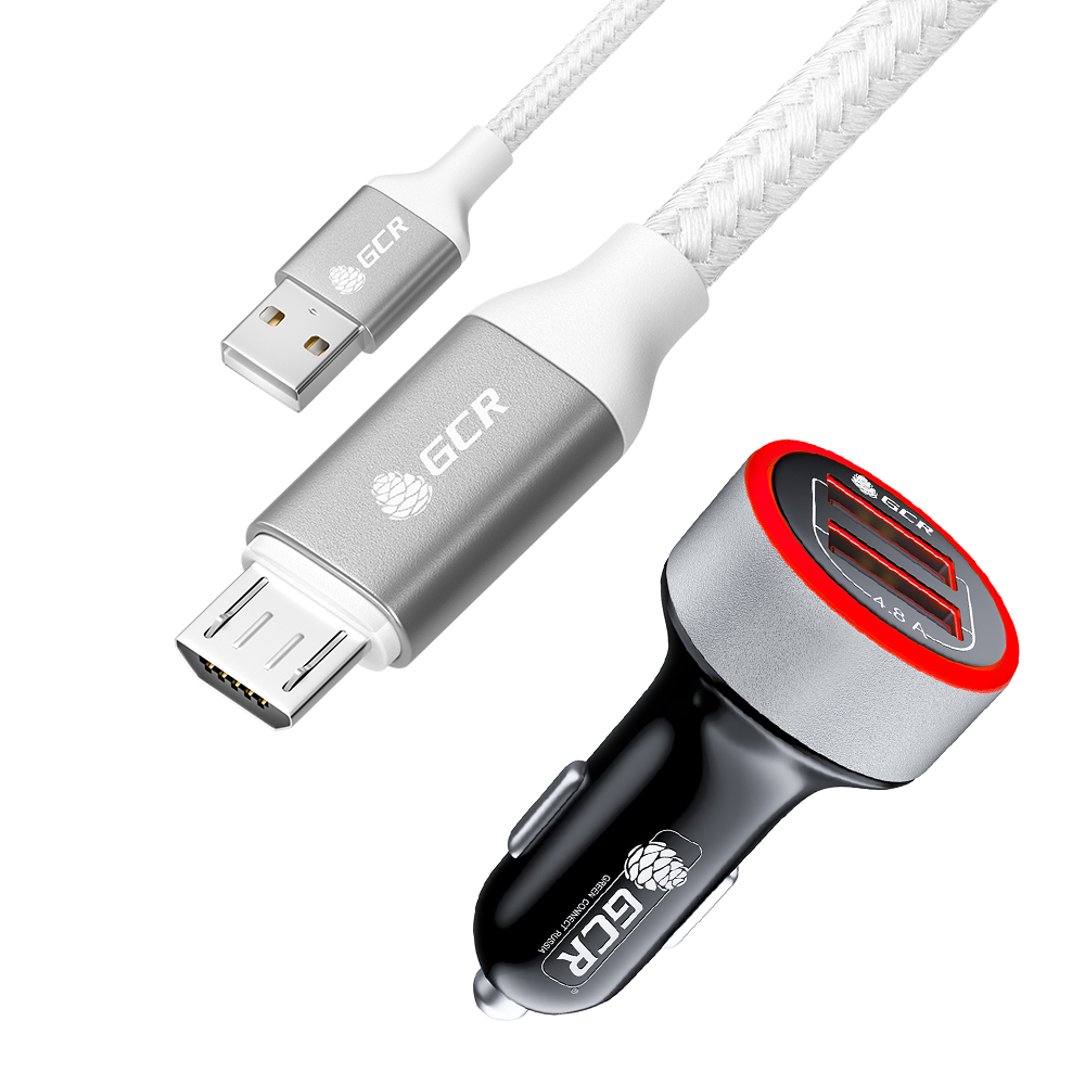 Комплект АЗУ на 2 USB порта 4.8А LED + кабель Micro USB для быстрой зарядки QC 3.0 3A
