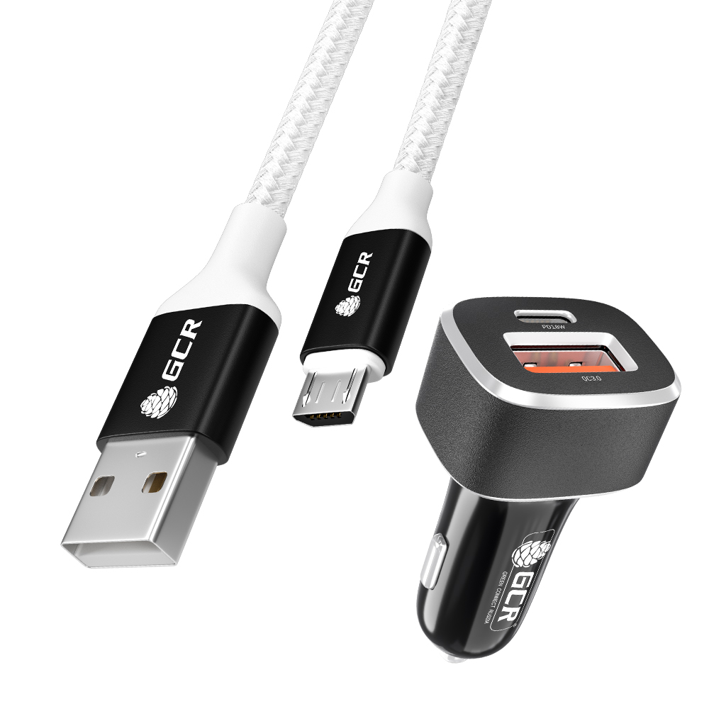 Комплект АЗУ на 2 USB порта TypeA и TypeC  + кабель Micro USB для быстрой зарядки QC 3.0 3A