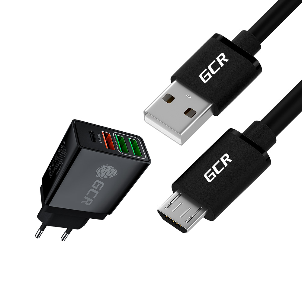 Комплект сетевое зарядное устройство на 4 USB порта (2 х 2A + QC 3.0 + PD 18W) + кабель MicroUSB