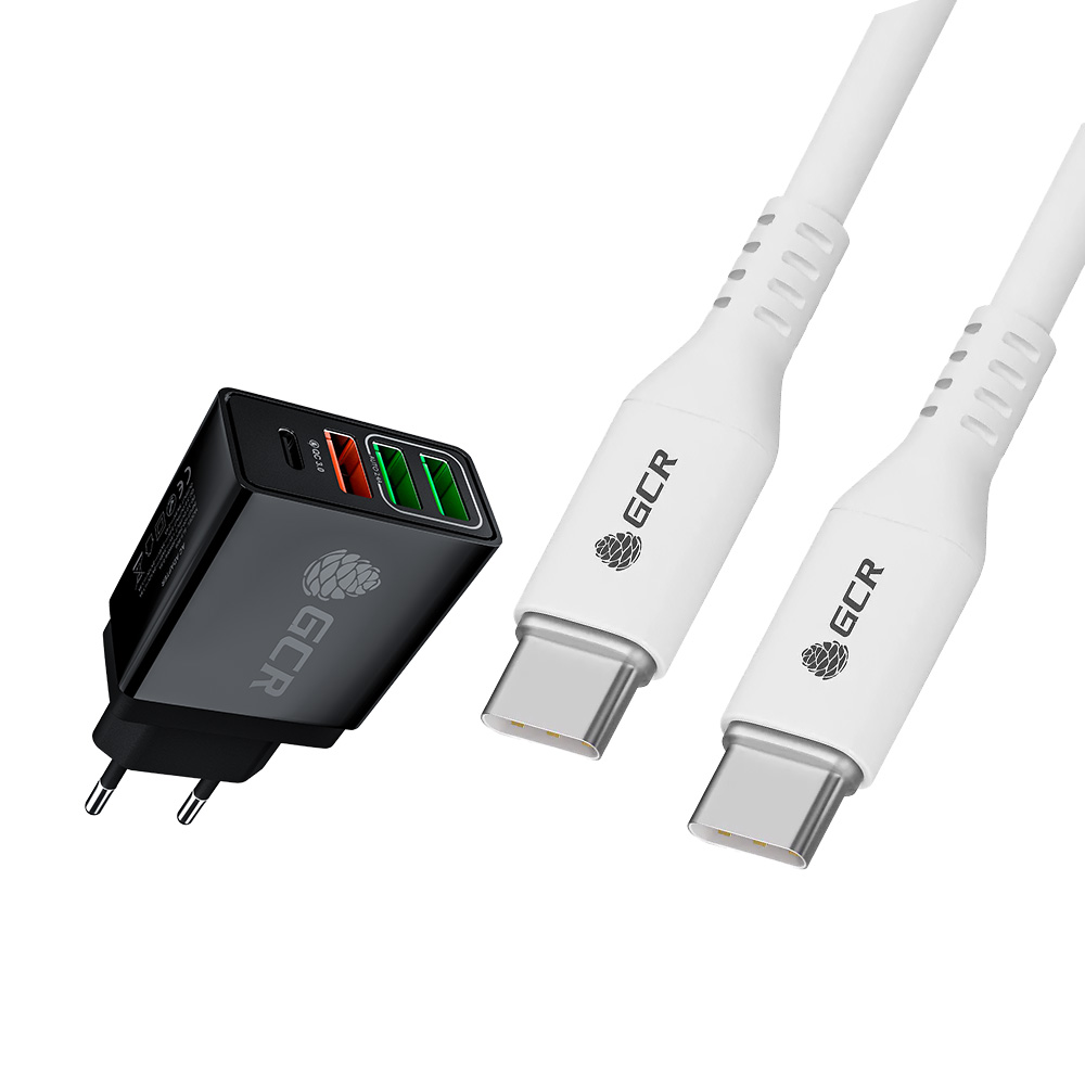 Комплект сетевое зарядное устройство на 4 USB порта (2 х 2A + QC 3.0 + PD 18W) + кабель Type-C PD