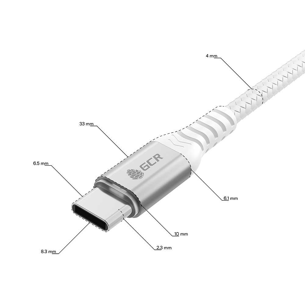GCR Кабель TypeC-C POWER DELIVERY 18W быстрая зарядка для Macbook Sаmsung Huawei белый нейлон
